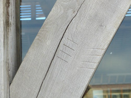 Cruck Market Hall, Penistone Yorks - carpenters' marks (Keith Salvesen)