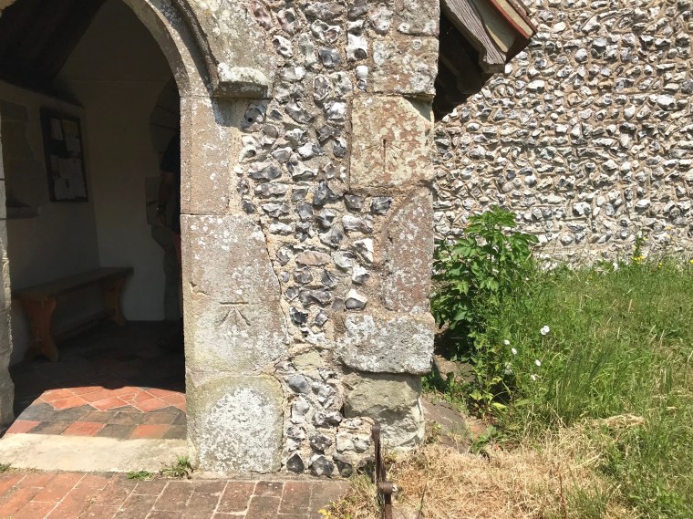 St Michael's Church - sundial & benchmark. Litlington East Sussex (Keith Salvesen)